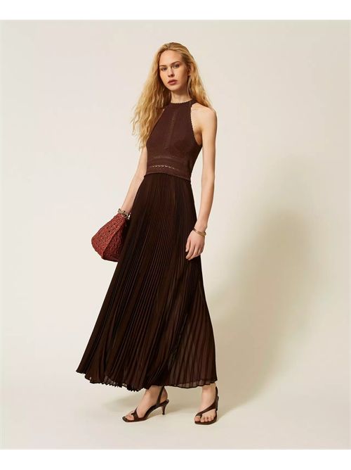 Abito lungo in maglia e georgette plissé TWINSET | TT3191/12110